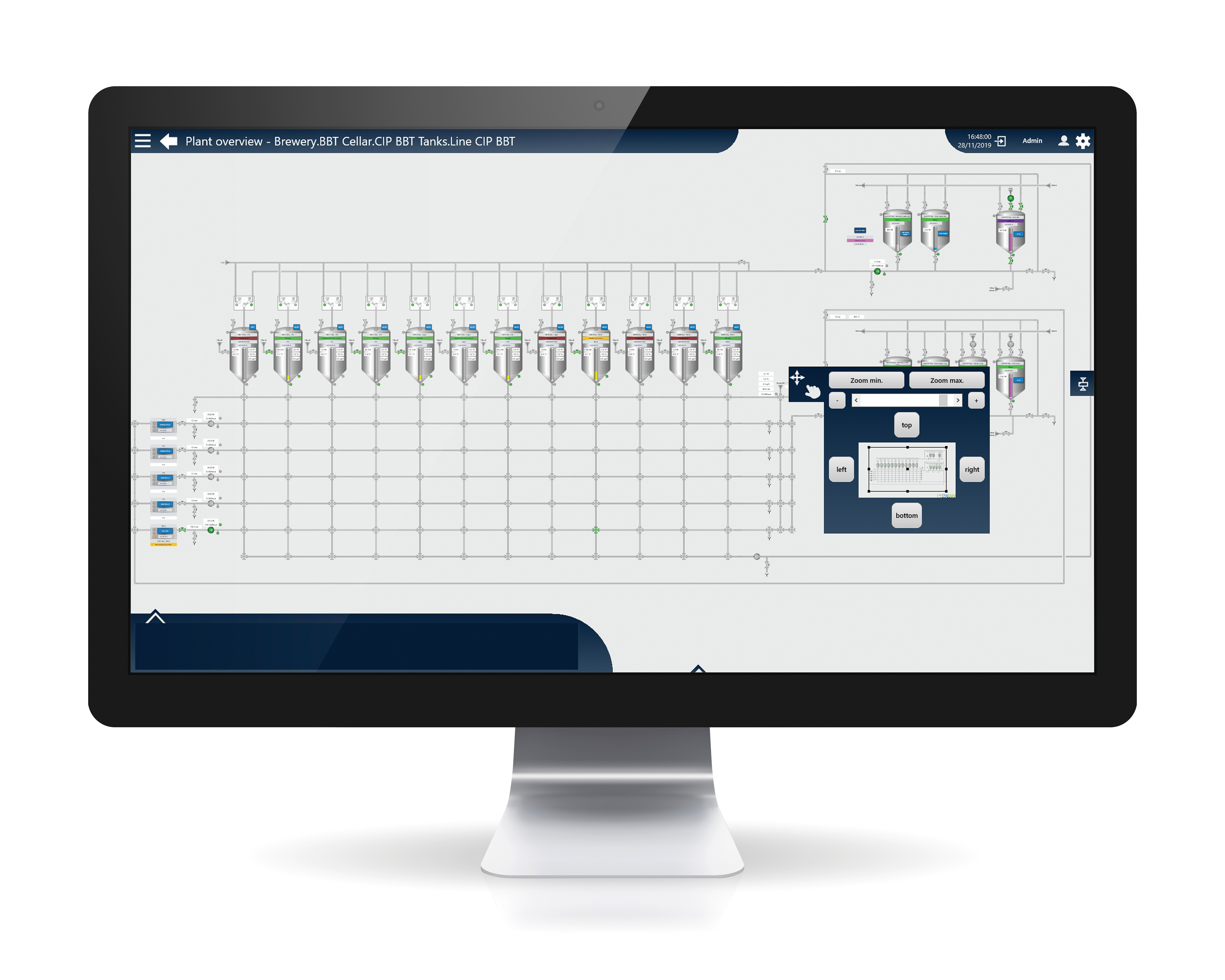 Přesuny jsou řízeny pomocí zenon Batch Control. Editor receptur šarží představuje uživatelsky přívětivé rozhraní.